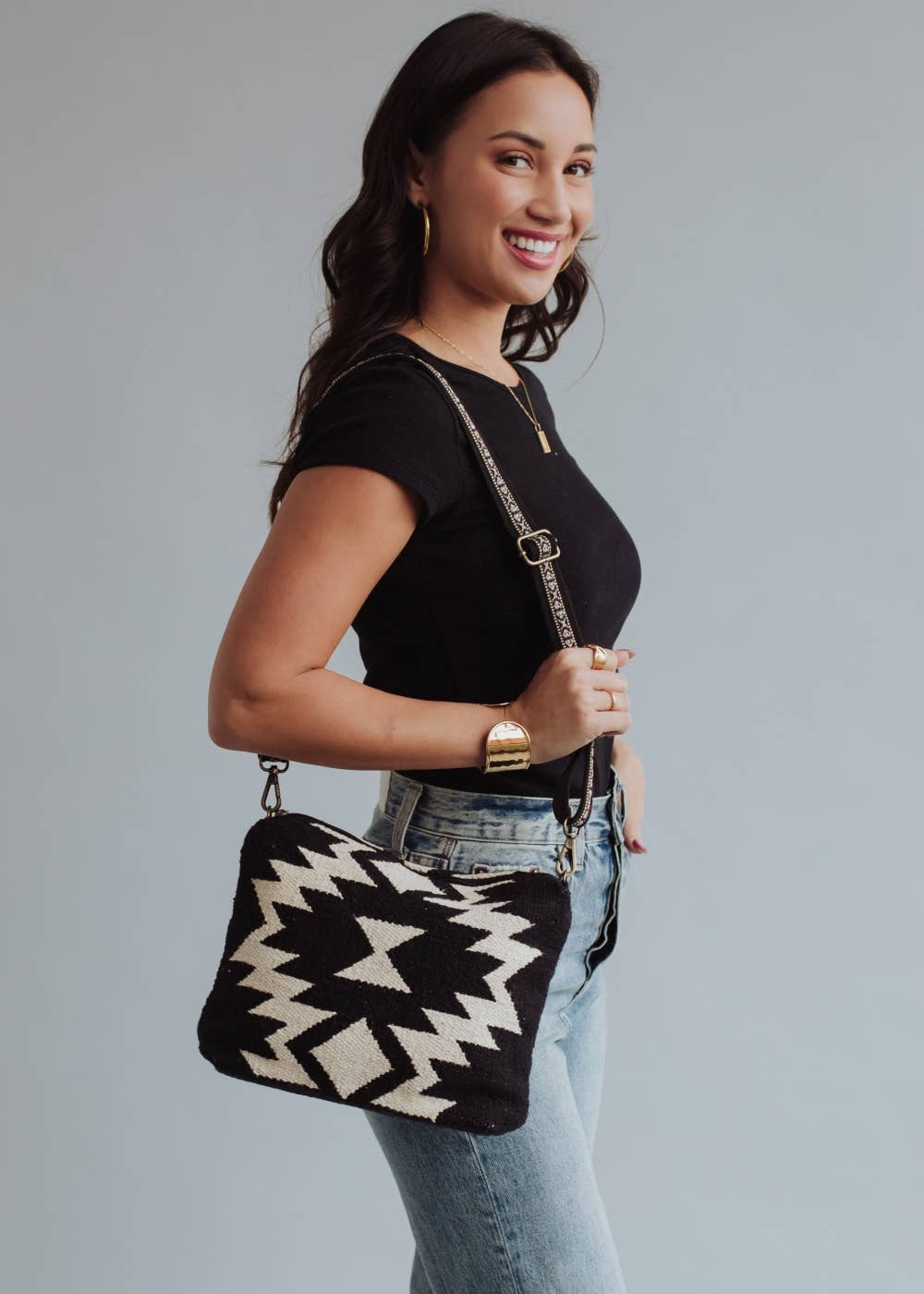 Black & Cream Aztec Crossbody