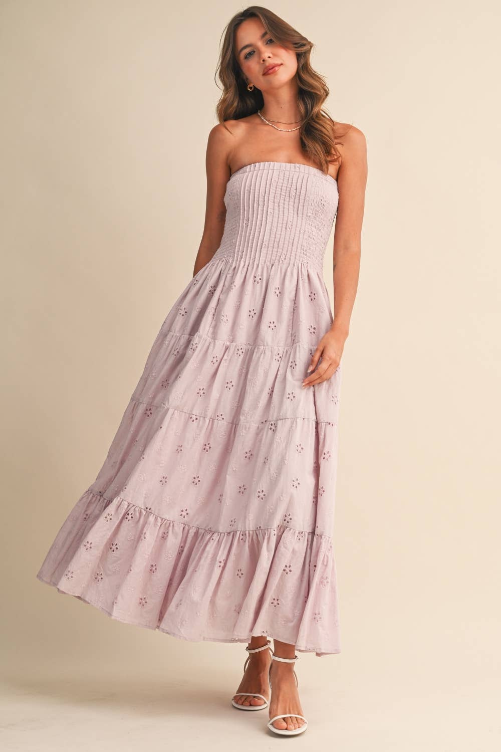 ID9542 PLEATED DETAIL LAYERED MIDI DRESS