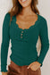 Lace Neckline Button Decor Lettuce Edge Ribbed Top (S-XL)