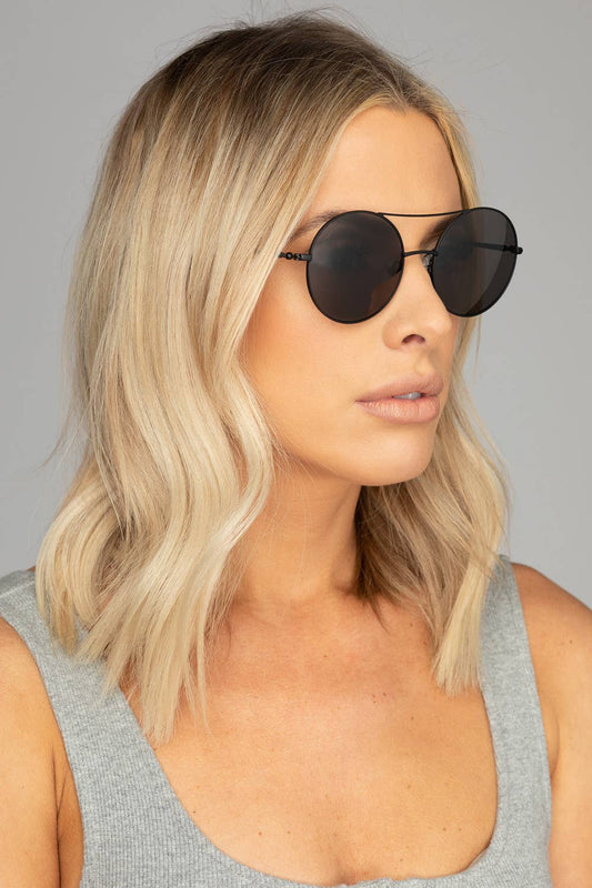 Capri Black Round Aviator Sunglasses