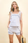 CT9361-Piping Detail Square Neckline Self Tie Straps Top