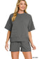 Black Ribbed Round Neck Waist Banded Tee & Shorts Set