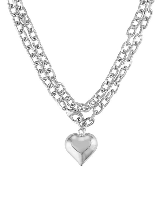Poppy Puffy Heart Necklace- Silver
